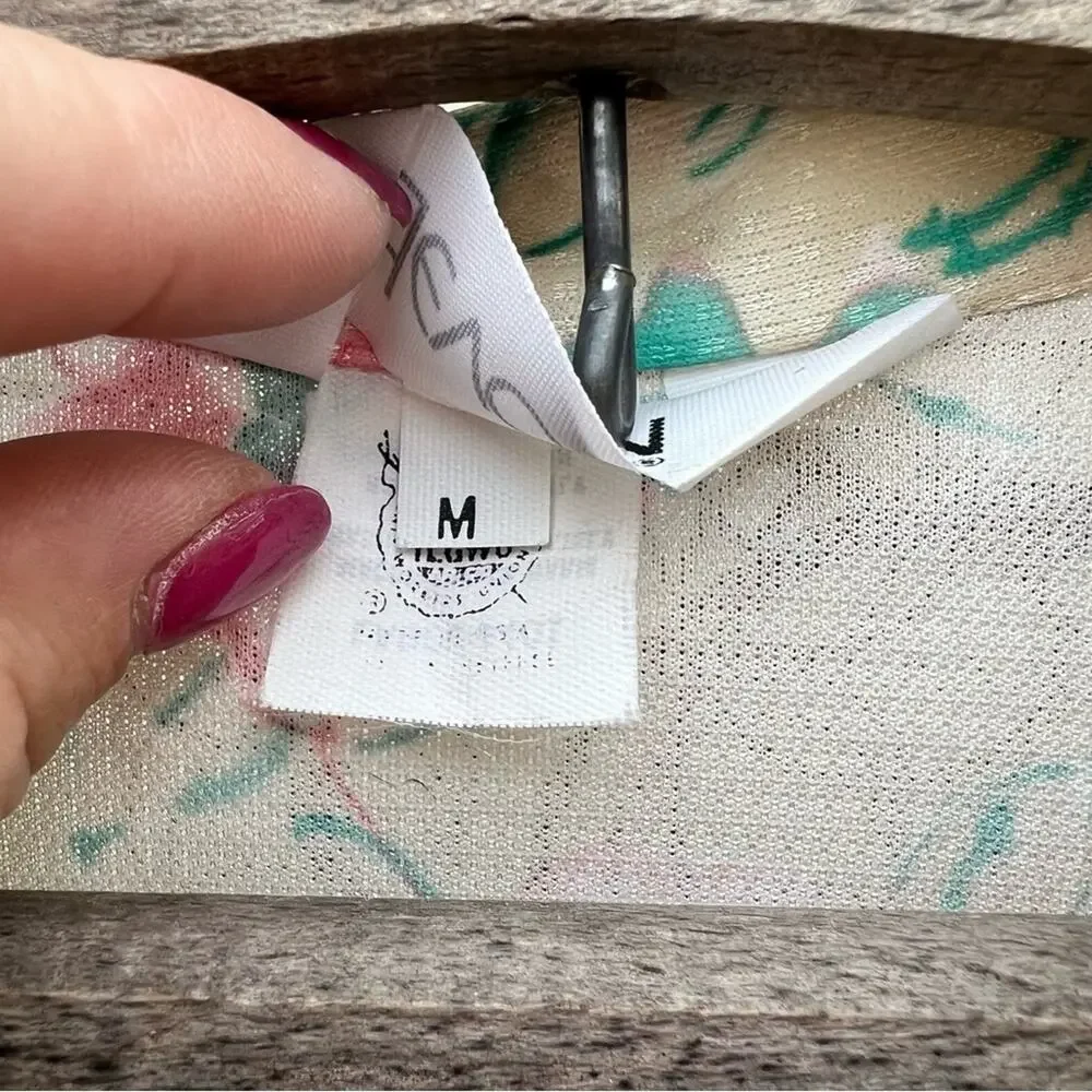 Vintage 60s DEVON butter cream pink green floral button down polyester blouse - Picture 6 of 6